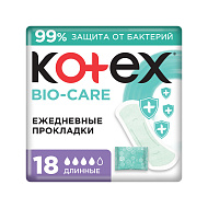 Прокладки ежедневные `KOTEX` BIO-CARE с антибактериальным слоем длинные 18 шт