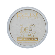 Пудра компактная для лица `EVELINE` ALL DAY IDEAL STAY матирующая бесцветная